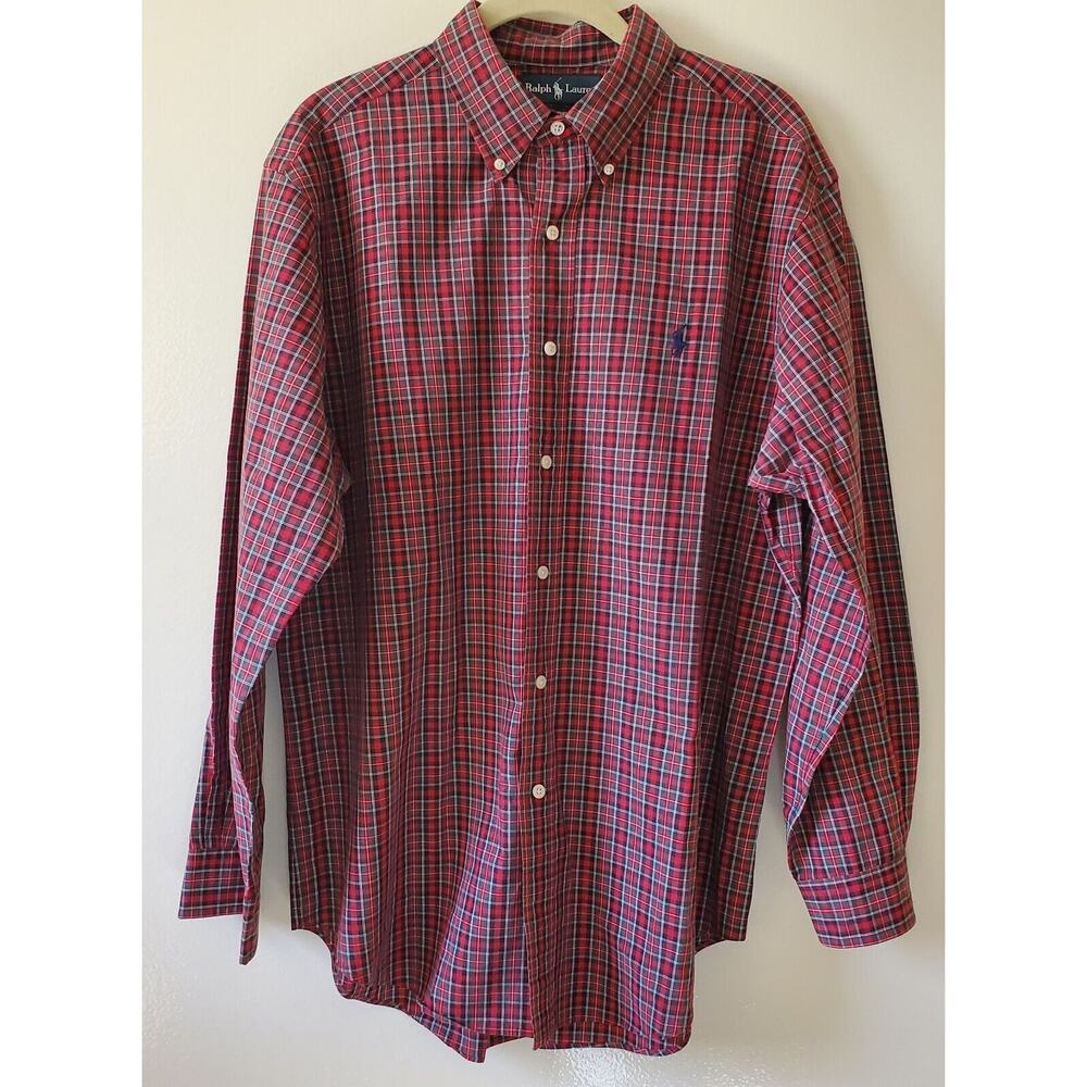 Ralph Lauren Mens Classic Fit Red Check Button Up Shirt Mens Size 16 32/33